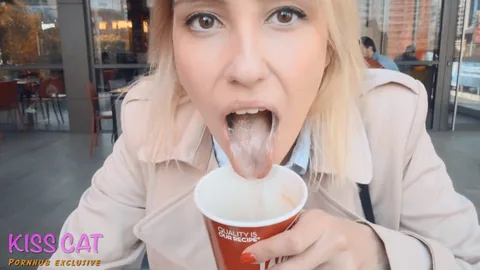 Came in her mouth, then gave her coffee to wash it down