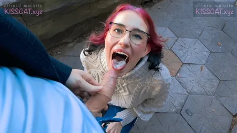 Stranger so hungry for breakfast, she eats cum instead.