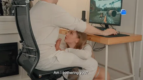 Perfect girl found by me — I play games, she sucks under desk