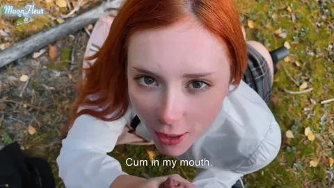 Redhead strips in woods hoping for hot sex, gets cold