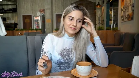 Sitting in cafe, climaxing — don't be surprised, I control her orgasms