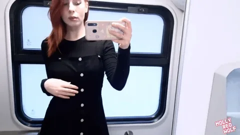 Redhead masturbates in train toilet to Crimea