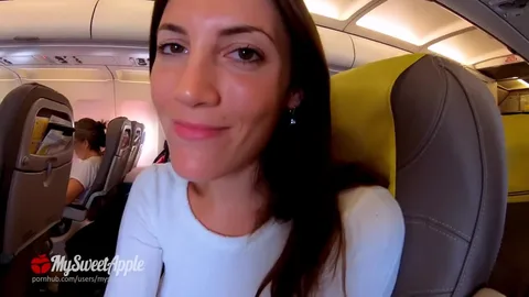 Shameless brunette sucks and swallows on a plane — frame