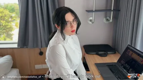 Secretary already leaking cum, still thinking about bonus — frame