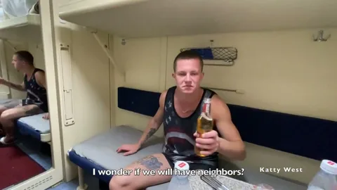Drunk travel companion now eagerly servicing multiple dicks — frame
