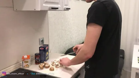 Sperm on your hair and glasses — still gonna interrupt cooking? — frame