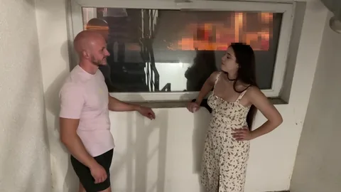 Husband waits home while neighbor fucks me doggy in stairwell π β frame