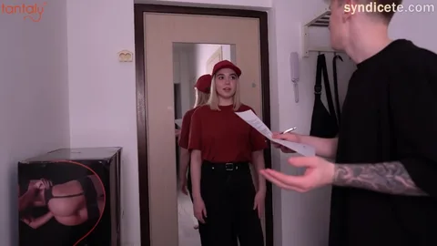 Cute courier gives head, wonders if she'll take it in pussy? — frame