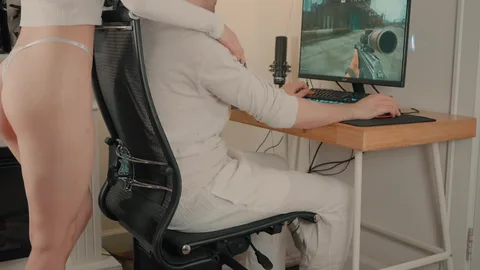Perfect girl found by me — I play games, she sucks under desk — frame