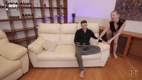 Intense threesome continues: one smothers him, the other nails his ass — frame