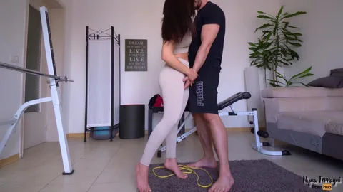 Interrupting workout pays off with squirting all around — frame
