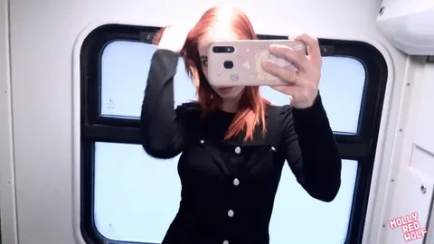 Redhead masturbates in train toilet to Crimea — frame