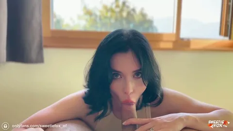 While giving blowjob, she can't hold back and cums intensely — frame
