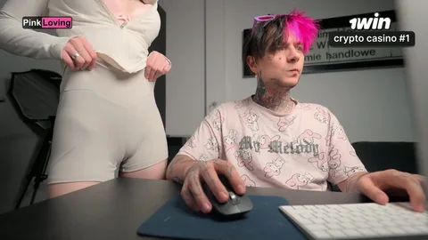 She wants to squirt so bad she'll fuck his hand and the desk — frame
