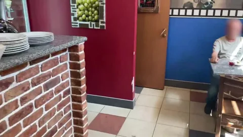 Waitress secretly fucking in restaurant restroom, quickie — frame