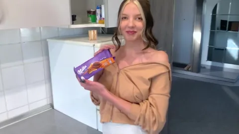 Naive busty client shocked by price, opens legs — frame