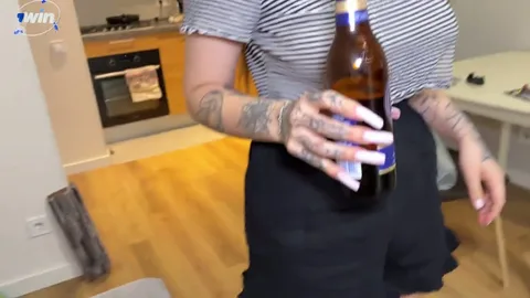 Neighbor with unfinished business β drinks, then bends over π β frame