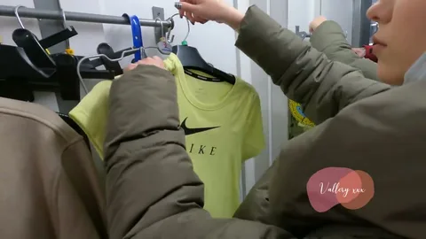 She took a chance, giving tired guy blowjob in Nike fitting room — frame