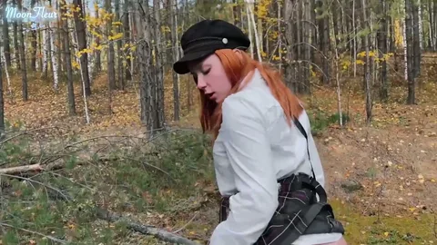 Redhead strips in woods hoping for hot sex, gets cold — frame