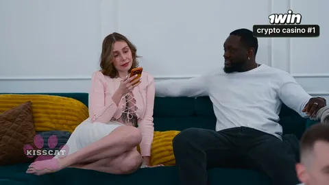 Dark-skinned man fucks her hard at night — frame