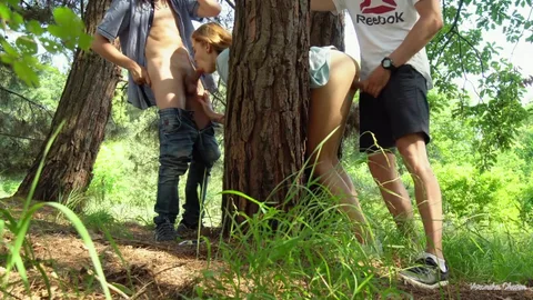 Two guys fuck a blonde from both sides instead of helping — frame