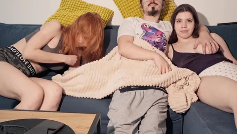 My boyfriend's cock in my mouth while she watches — frame