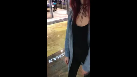 Student girl jerks off friend and swallows cum in mall — frame