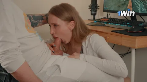 Perfect girl found by me — I play games, she sucks under desk — frame