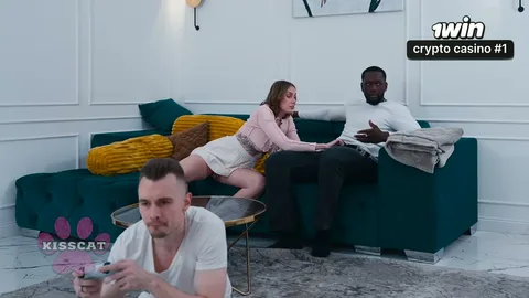 Dark-skinned man fucks her hard at night — frame