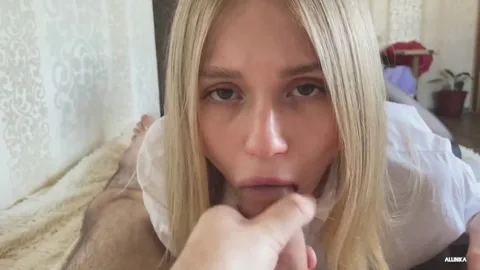 Sweet girl with sad eyes sucks dick and fucks tight pussy — frame