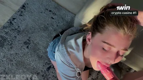 Didn't know she'd suck so fast — pulled out, she's already sucking — frame