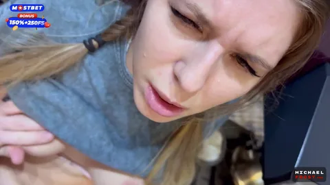 While neighbors are out, I'll cum on you — got your hair too — frame