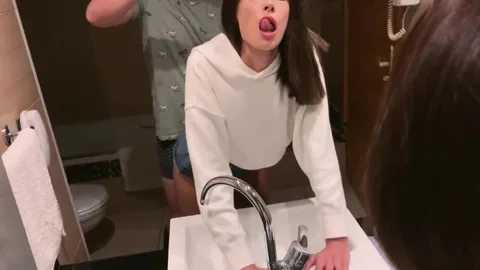 Fucked student in bathroom, cum on her cute face — frame