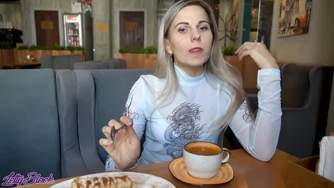 Sitting in cafe, climaxing — don't be surprised, I control her orgasms — frame