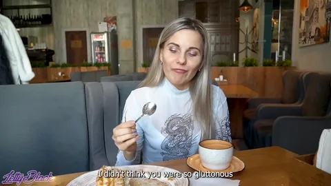 Sitting in cafe, climaxing — don't be surprised, I control her orgasms — frame