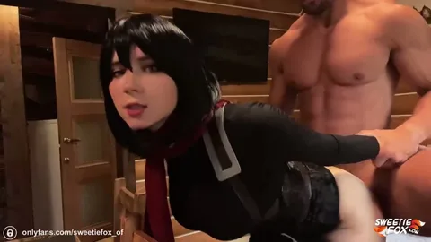 Mikasa took cock deep throat and swallowed after anal — frame