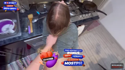 While neighbors are out, I'll cum on you — got your hair too — frame