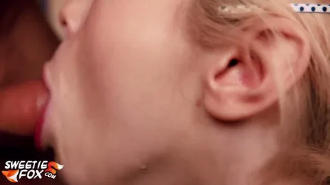 Sloppy deep throat from a cute blonde — frame