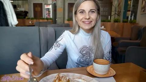 Sitting in cafe, climaxing — don't be surprised, I control her orgasms — frame