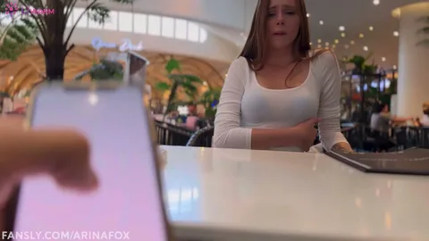 Vibrator in the mall, she cums hard, legs shake — frame