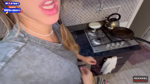 While neighbors are out, I'll cum on you — got your hair too — frame