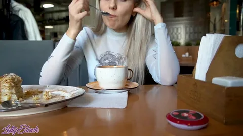 Sitting in cafe, climaxing — don't be surprised, I control her orgasms — frame