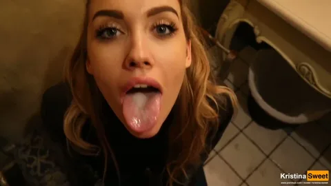 Took smart blonde to dinner, came in her mouth in bathroom — frame
